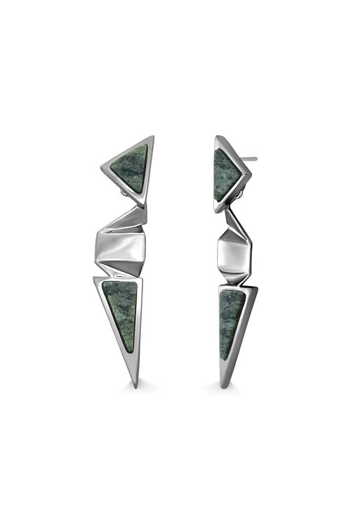 Brinco Precisão - Jaspe Verde - Coleção Ecoa Banho: Ródio Negro