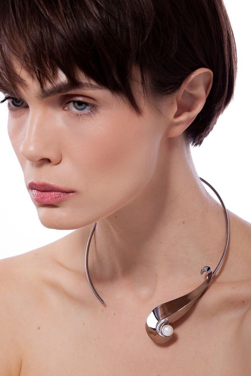 Colar Choker Pausa - Pérola - Coleção Ecoa Banho: Ródio Negro