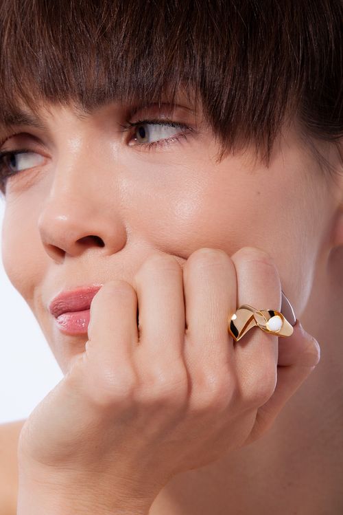 Anel Conexão - Porcelana Branca - Coleção Ecoa Banho: Folheado a Ouro
