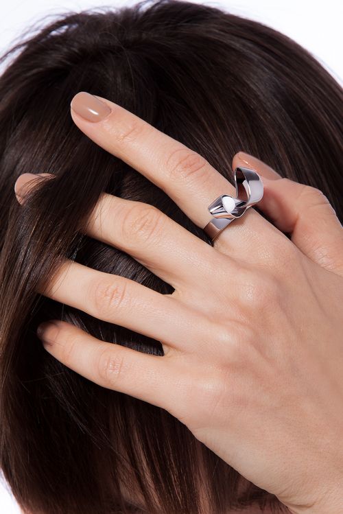Anel Conexão - Porcelana Branca - Coleção Ecoa Banho: Ródio Negro