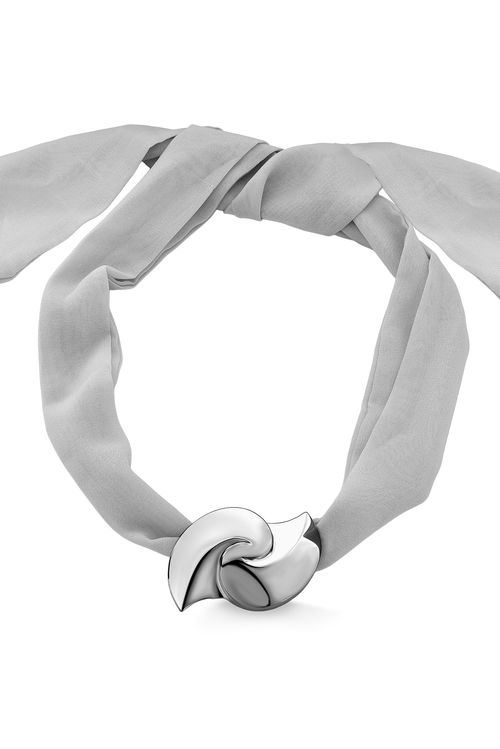 Colar Choker Flow - Tecido Cinza e Marrom - Coleção Ecoa Banho: Ródio Negro