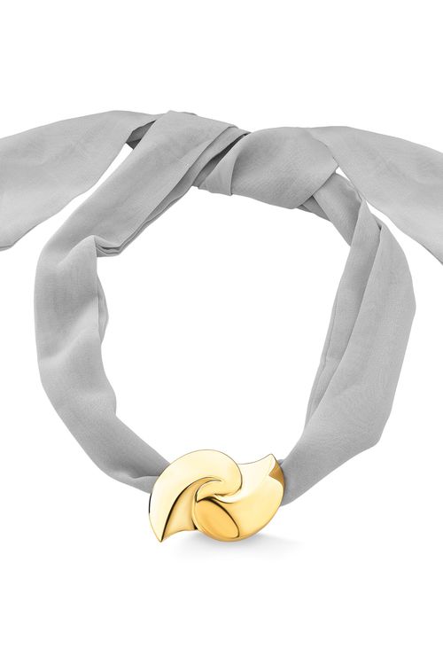 Colar Choker Flow - Tecido Cinza e Marrom - Coleção Ecoa Banho: Folheado a Ouro