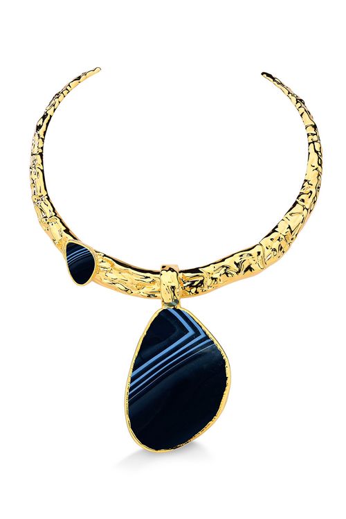 Colar Choker Herança - Ágata Preta Listrada - Coleção Âmago Banho: Folheado a Ouro