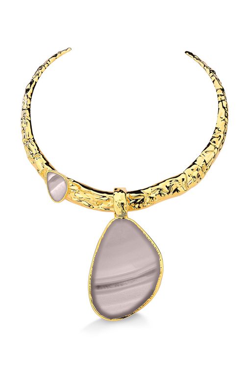 Colar Choker Herança - Ágata Cinza Listrada - Coleção Âmago Banho: Folheado a Ouro