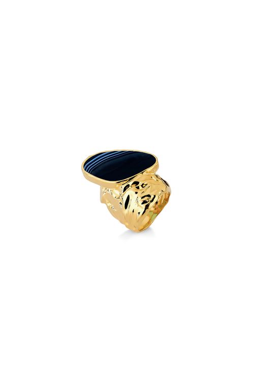 Anel Herança - Ágata Preta Listrada - Coleção Âmago Banho: Folheado a Ouro
