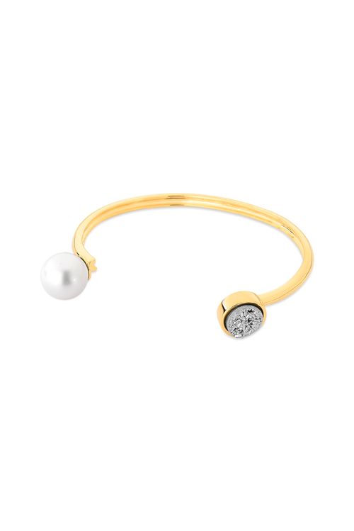 Pulseira Blanc Bebê - Drusa Metalizada e Pérola - Coleção Blanc Banho: Folheado a Ouro