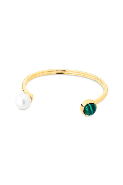 Pulseira Blanc Bebê - Malaquita e Pérola - Coleção Blanc Banho: Folheado a Ouro