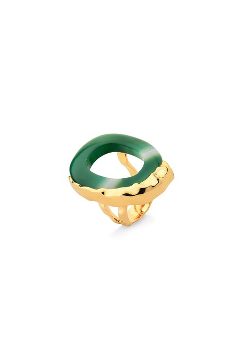 Anel Insensatez Médio - Ágata Verde - Coleção Paradoxo Banho: Folheado a Ouro