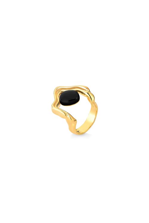 Anel Silêncio - Obsidiana Preta - Coleção Reset Banho: Folheado a Ouro
