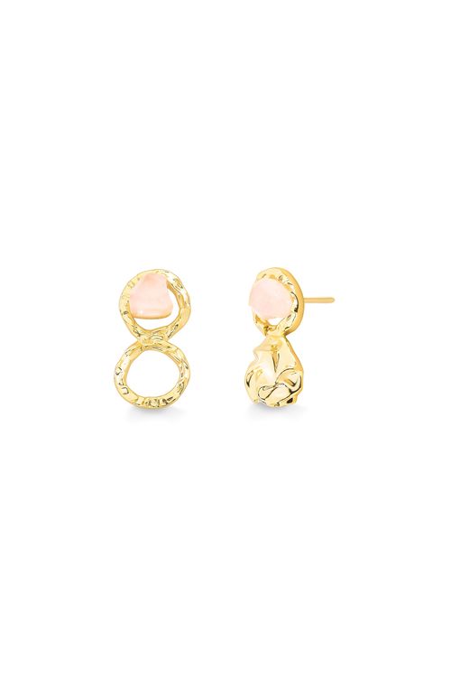 Brinco Ironia - Quartzo Rosa - Coleção Paradoxo Banho: Folheado a Ouro