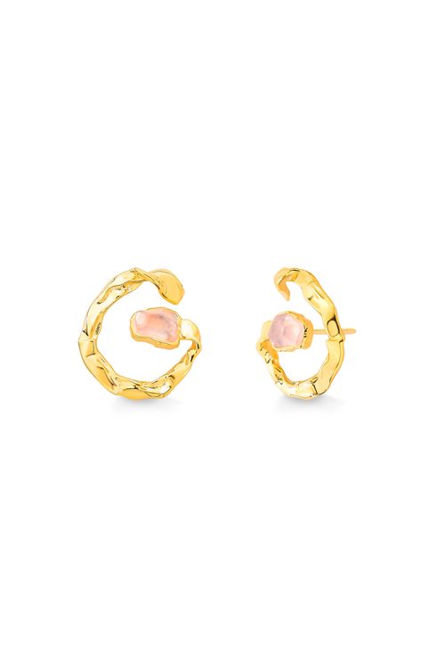 Brinco Ironia Médio - Quartzo Rosa - Coleção Paradoxo Banho: Folheado a Ouro
