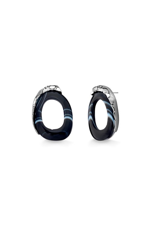 Brinco Insensatez Médio - Ágata Preta - Coleção Paradoxo Banho: Ródio Negro