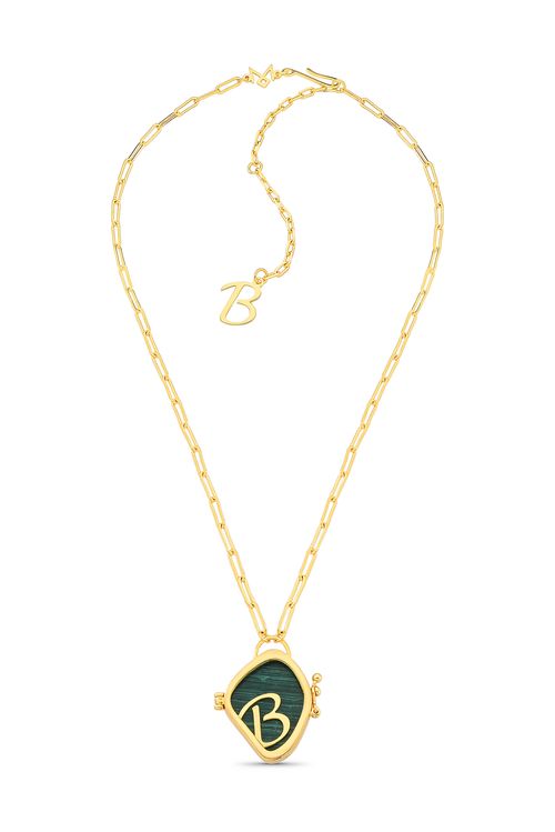 Colar Alfabeto B - Feldspato Vermelho, Haulita Turquesa,  Obsidiana, Malaquita e Ágata Cinza Metalizada - Coleção Expressão Banho: Folheado a Ouro