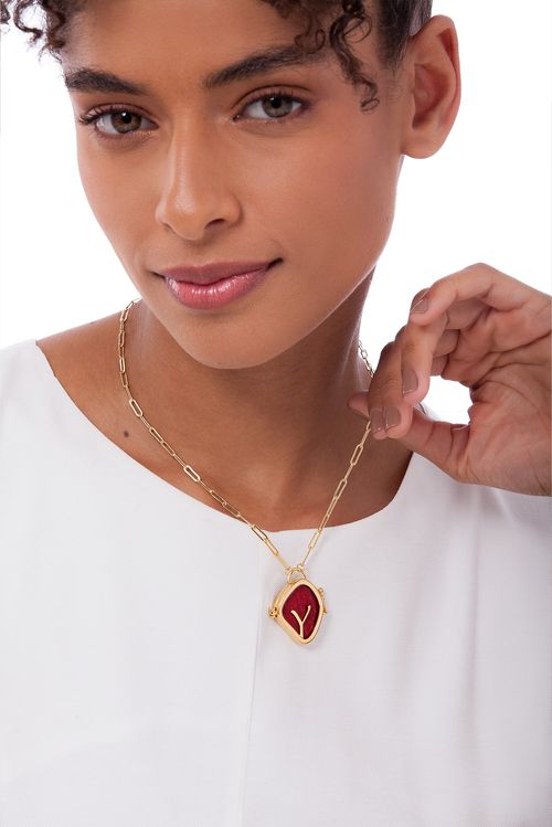 Colar Alfabeto Y - Feldspato Vermelho, Haulita Turquesa, Obsidiana, Malaquita e Ágata Cinza Metalizada - Coleção Expressão Banho: Folheado a Ouro