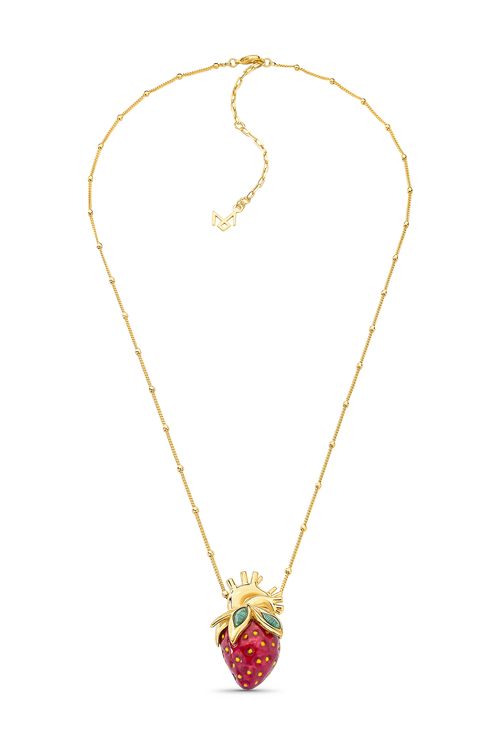 Colar Doce Vida - Feldspato Vermelho, Esmalte Amarelo e Malaquita - Coleção Dolce Tropicália Verão Banho: Folheado a Ouro