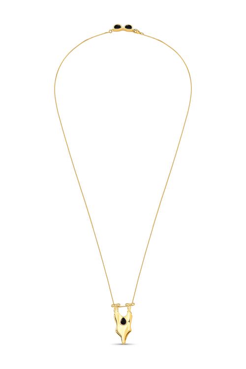 Colar Escapulário Verão - Obsidiana Preta - Coleção Dolce Tropicália Verão Banho: Folheado a Ouro