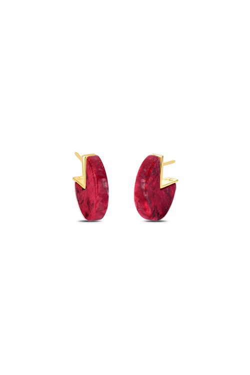 Brinco Riso - Feldspato Vermelho - Coleção Dolce Tropicália Verão Banho: Folheado a Ouro