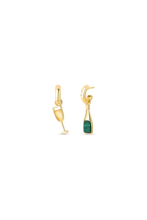 Brinco Celebrar - Citrino e Malaquita - Coleção Dolce Tropicália Verão Banho: Folheado a Ouro