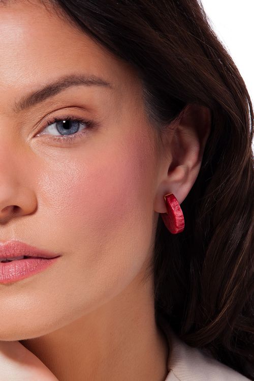 Brinco Riso - Feldspato Vermelho - Coleção Dolce Tropicália Verão Banho: Folheado a Ouro