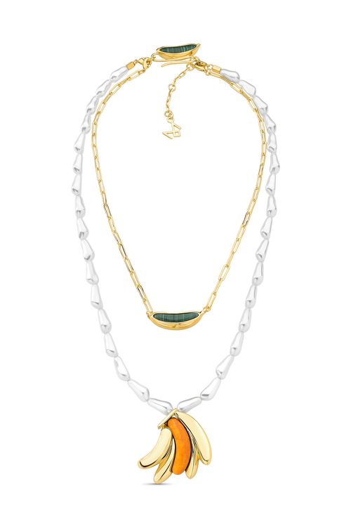 Colar Martinica - Feldspato Amarelo, Malaquita e Pérola - Coleção Dolce Tropicália Verão Banho: Folheado a Ouro