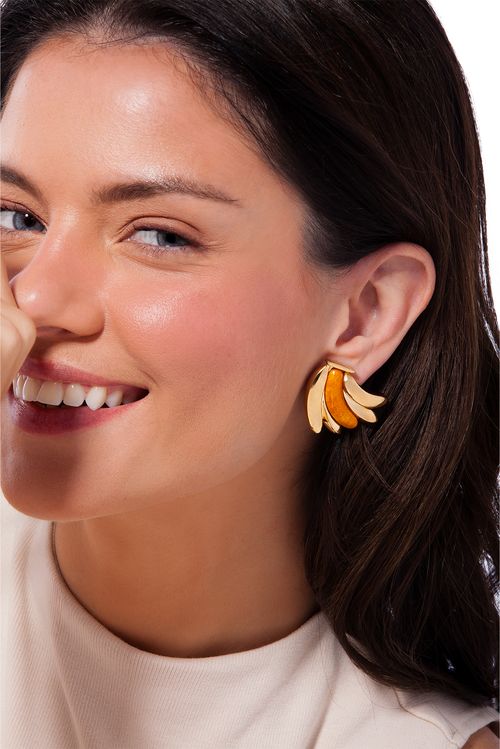 Brinco Martinica - Feldspato Amarelo - Coleção Dolce Tropicália Verão Banho: Folheado a Ouro