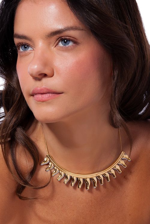 Colar Choker Solar - Coleção Dolce Tropicália Verão Banho: Folheado a Ouro e Ródio Negro