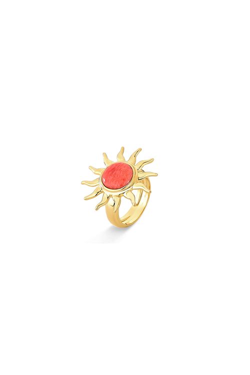 Anel Solar - Feldspato Laranja - Coleção Dolce Tropicália Verão Banho: Folheado a Ouro