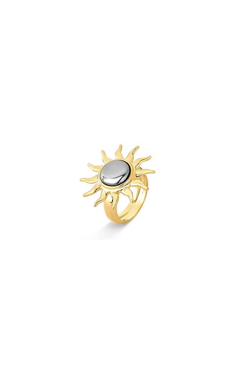 Anel Solar - Ágata Cinza Metalizada - Coleção Dolce Tropicália Verão Banho: Folheado a Ouro