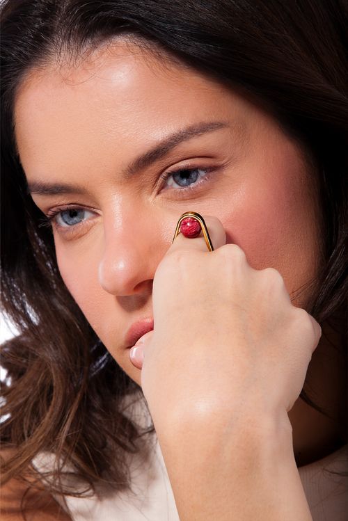 Anel Sorriso - Feldspato Vermelho - Coleção Dolce Tropicália Verão Banho: Folheado a Ouro