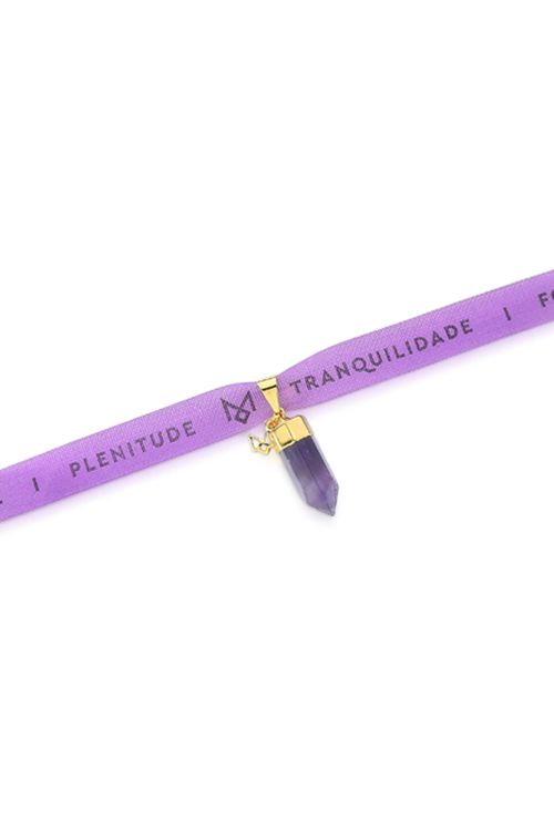 Pulseira Votos - Ametista e Fita Lilás - Coleção Ícones Banho: Folheado a Ouro