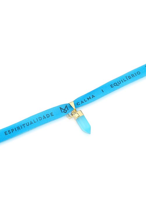 Pulseira Votos - Ágata Azul e Fita Azul - Coleção Ícones Banho: Folheado a Ouro