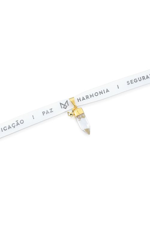 Pulseira Votos - Cristal e Fita Branca - Coleção Ícones Banho: Folheado a Ouro