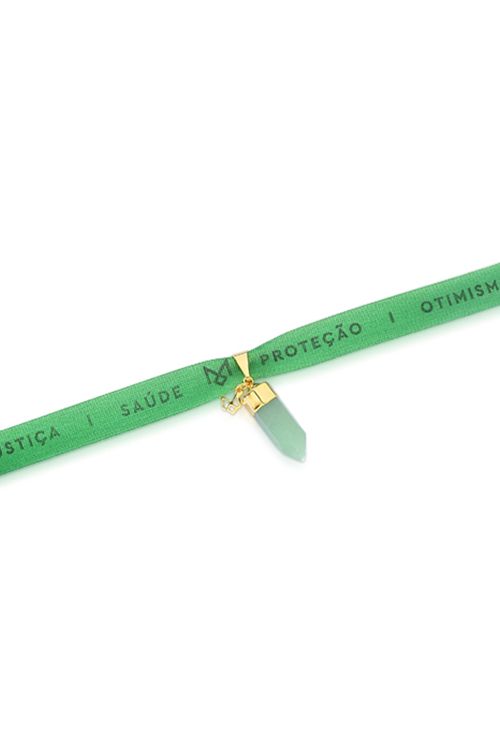Pulseira Votos - Quartzo Verde e Fita Verde - Coleção Ícones Banho: Folheado a Ouro