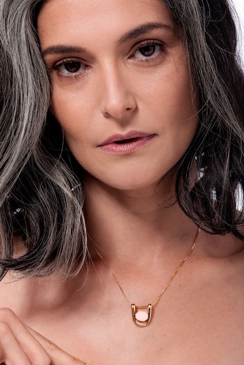 Colar Move - Quartzo Rosa - Coleção Ritmo Banho: Folheado a Ouro