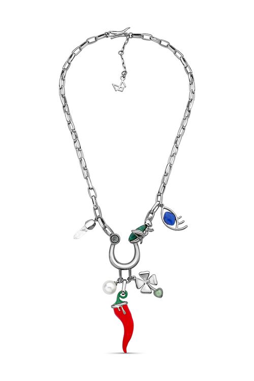 Colar Boa Sorte - Cristal, Malaquita, Drusa Metalizada, Quartzo Azul e Verde - Coleção Dolce Tropicália Alto Verão Banho: Ródio Negro