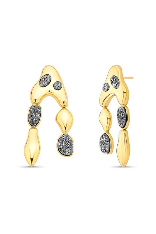 Brinco Tropi - Drusa Metalizada - Coleção Dolce Tropicália Alto Verão Banho: Folheado a Ouro