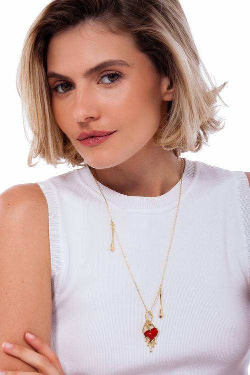 Colar Delírio - Vermelho - Coleção Impulso Banho: Folheado a Ouro