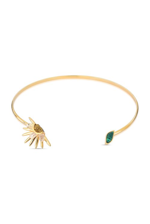 Colar Girassol B - Cristal, Drusa Cobre e Malaquita - Coleção Ser Girassol Banho: Folheado a Ouro