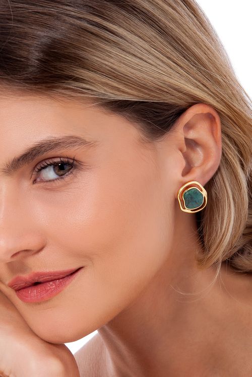 Brinco Soleil Baby - Quartzo Azulado - Coleção Aquarella Banho: Folheado a Ouro