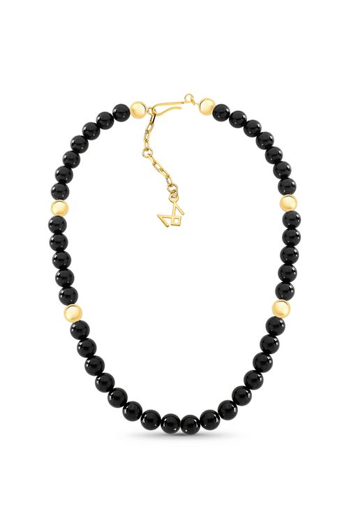 Colar Esferas B - Obsidiana Preta - Coleção Believe Banho: Folheado a Ouro