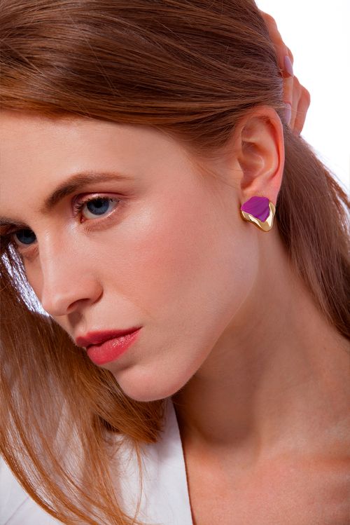 Brinco Terre - Ágata Pink - Coleção Aquarella Banho: Folheado a Ouro