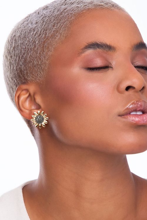 Brinco Jardim - Drusa Metalizada - Coleção Ser Girassol Banho: Folheado a Ouro