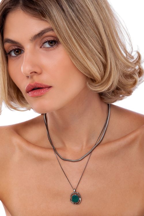 Colar Soleil Baby - Quartzo Azulado - Coleção Aquarella Banho: Ródio Negro