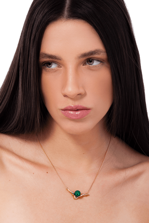 Colar Chagall - Malaquita - Coleção SurreABISMO Cristalino Banho: Folheado a Ouro