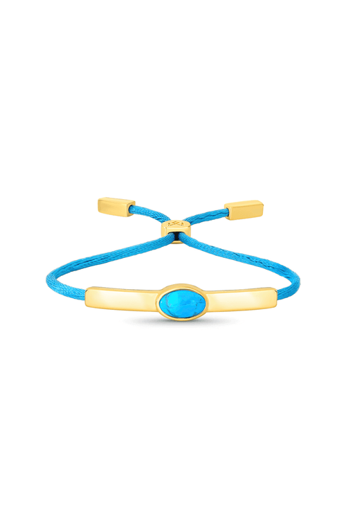 Pulseira Contorno - Haulita Turquesa e Cordão Azul - Coleção Ícone Verão Banho: Folheado a Ouro