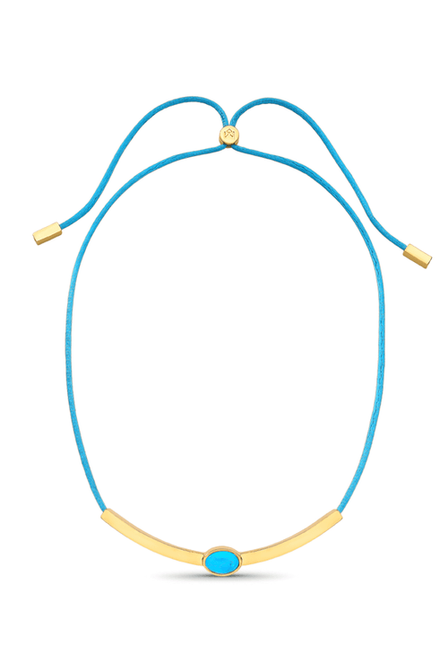 Colar Choker Contorno - Haulita Turquesa e Cordão Azul - Coleção Ícone Verão Banho: Folheado a Ouro