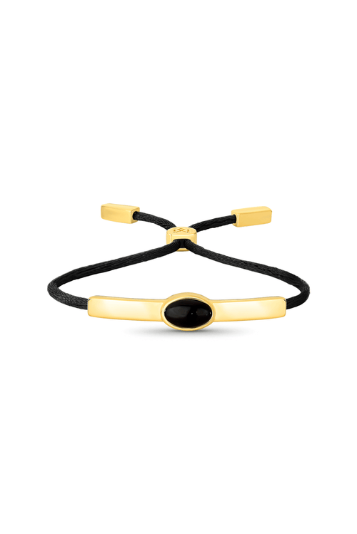 Pulseira Contorno - Obsidiana Preta e Cordão Preto - Coleção Ícone Verão Banho: Folheado a Ouro