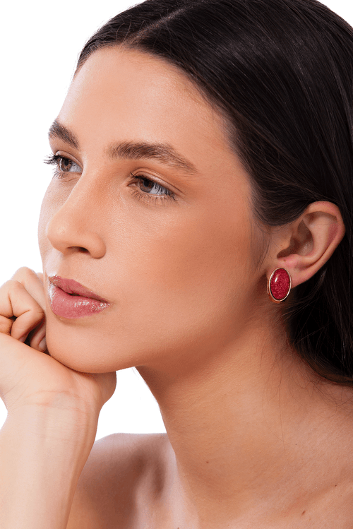 Brinco Candy B - Feldspato Vermelho - Coleção Piquenique Banho: Folheado a Ouro