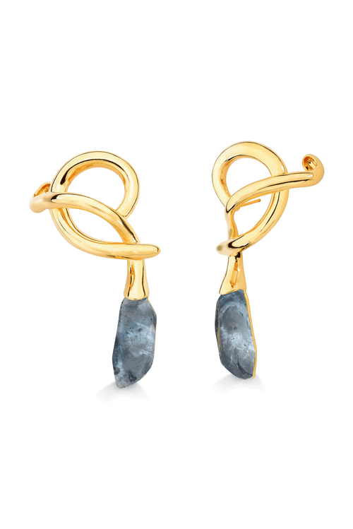 Brinco Reviravolta M - Labradorita Azul Claro - Coleção O Mundo dá Voltas Banho: Folheado a Ouro