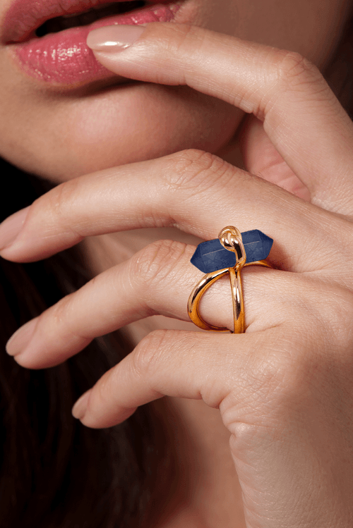 Anel Knot - Labradorita Azul Claro - Coleção In Love Banho: Folheado a Ouro